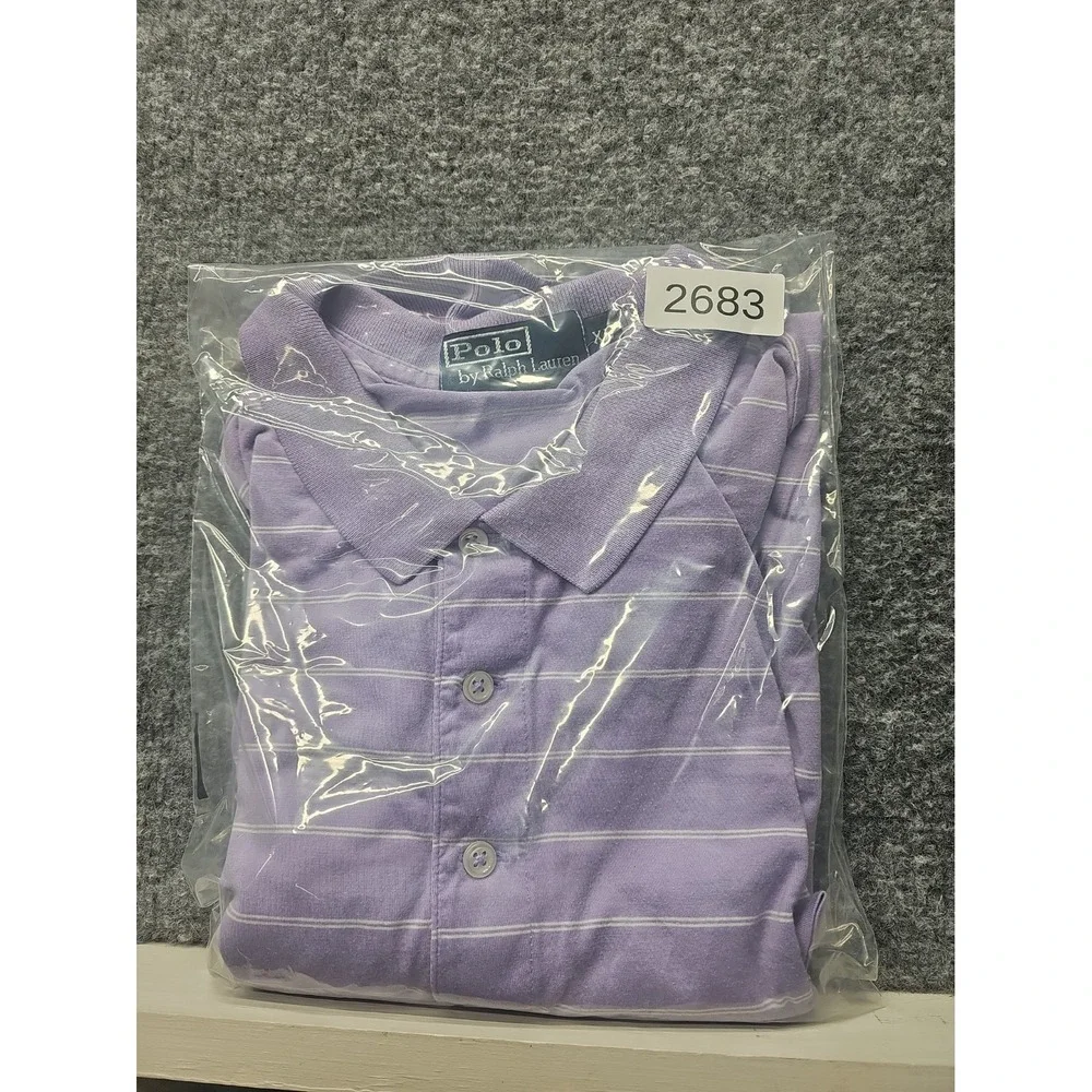 Vintage Polo Ralph Lauren Mens XL Purple Fine Stripe Pima Cotton Top Peru